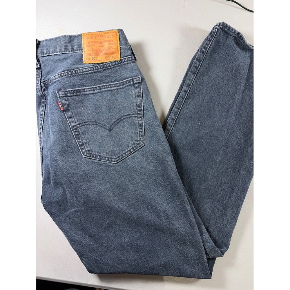 Levi's 501 Original Fit Jeans Mens 36x32 Gray Blue Denim Straight Leg Pants